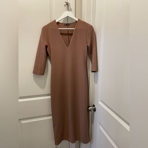 Zara Brown Sheath Dress V-Neck 3/4 Sleeve